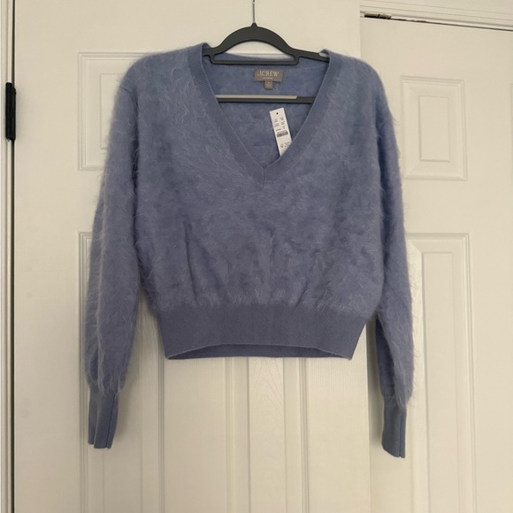 NWT J.Crew Brushed long hair cashmere V-neck sweater Marble Blue Size Medium - Picture 5 of 5